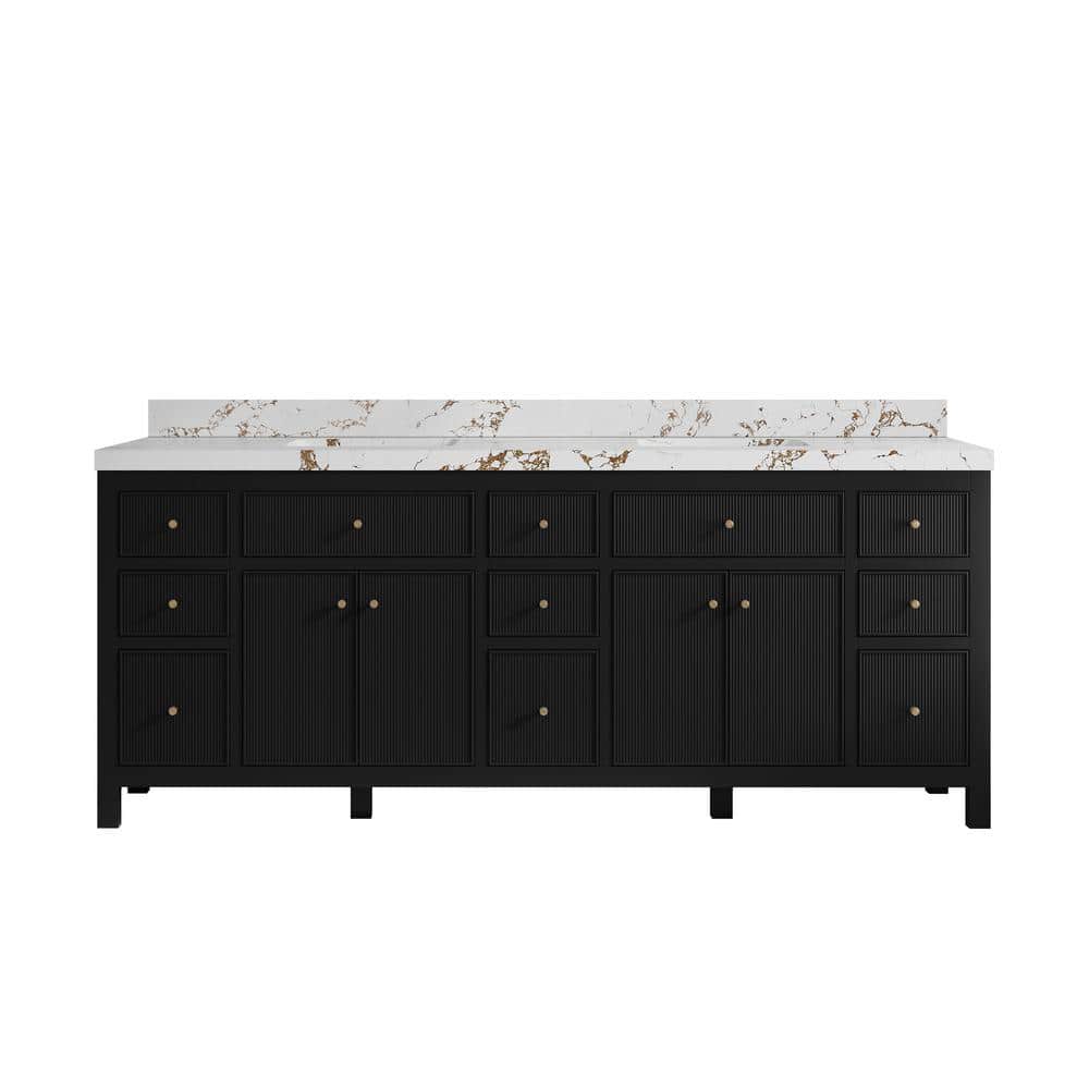 Sonoma 84 in. Double Sink Freestanding Black Bath Vanity with Viola Brown Quatrz Top Unassembled price history on PriceWatchPro