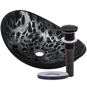 Tartaruga Oval Glass Vessel Sink in Painted Black with Drain and Assembly in Oil Rubbed Bronze