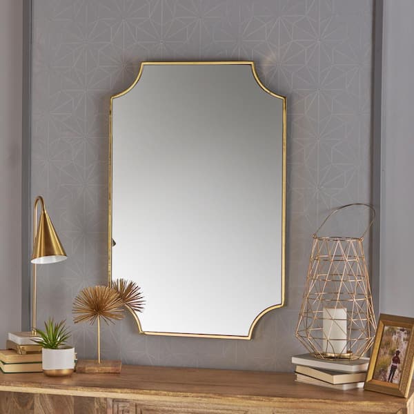 Unbranded Glam Style Gold Finish 23.81 in. W x 36 in. H Metal Rectangle Wall Mirror with Concave Corners Suitable for Bathroom