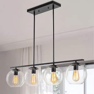 4-Light Modern/Contemporary Matte Black Hanging Pendant Light Globe Clear Glass Linear Kitchen Island Light