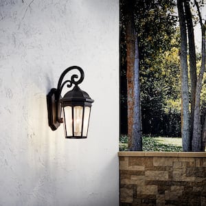 Courtyard 3-Light Textured Black Outdoor Hardwired Wall Lantern Sconce with No Bulbs Included (1-Pack)