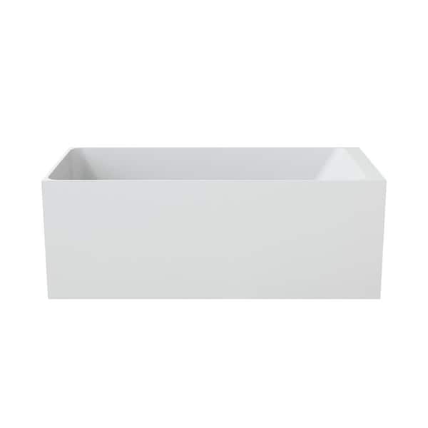 57.87 in. x 27.17 in. Solid Surface Flatbottom Square Shape Freestanding Bathtub in White with Center Drain