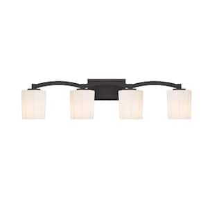 Whitney 33 in. 4-Light Matte Black Vanity Light with Fluted Opal Etched Glass Shades