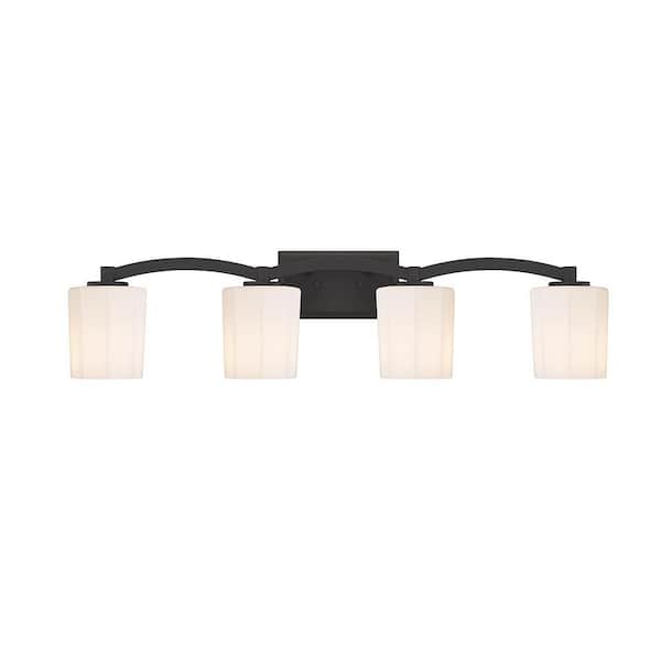 Savoy House Whitney 33 in. 4-Light Matte Black Vanity Light with Fluted Opal Etched Glass Shades