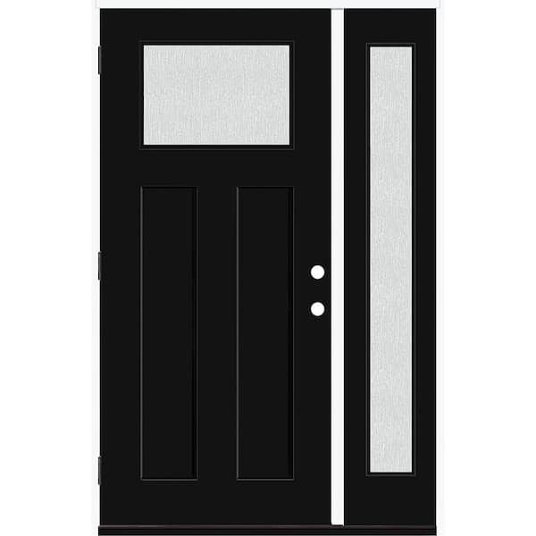 Legacy 51 in. x 80 in. 1/4 Toplite Rain Glass RHOS Primed Black Finish Fiberglass Prehung Front Door w/12 in. SL