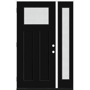 Legacy 53 in. x 80 in. 1/4 Toplite Rain Glass RHOS Primed Black Finish Fiberglass Prehung Front Door w/14 in. SL
