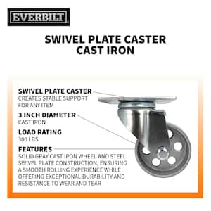 3 in. Gray Cast Iron Swivel Plate Caster with 300 lbs. Load Rating