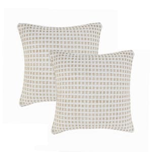 Renee Natural/White Striped Cotton Blend 20 in. x 20 in. Indoor Throw Pillow (Set of 2)