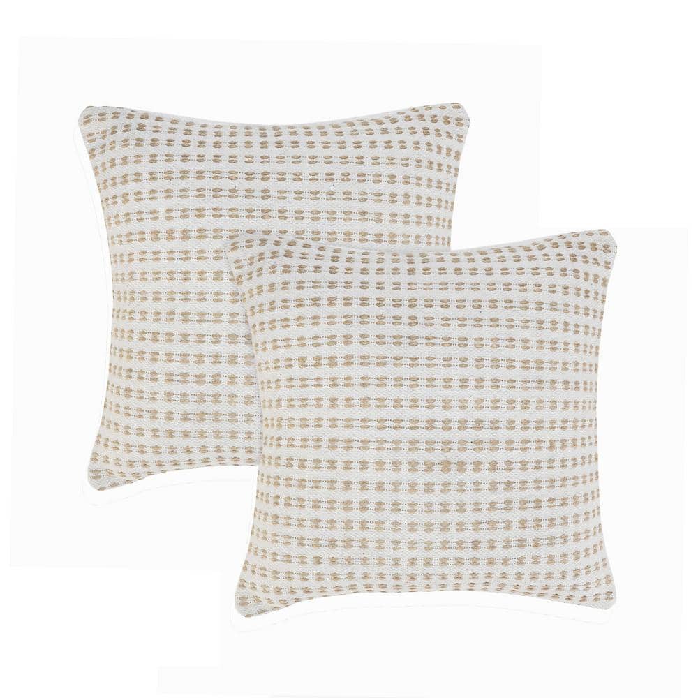Renee Natural/White Striped Cotton Blend 20 in. x 20 in. Indoor Throw Pillo
