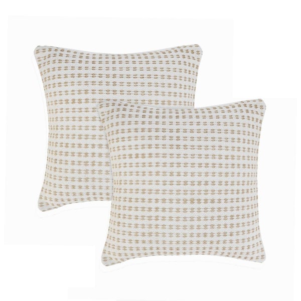 Unbranded Renee Natural/White Striped Cotton Blend 20 in. x 20 in. Indoor Throw Pillow (Set of 2)