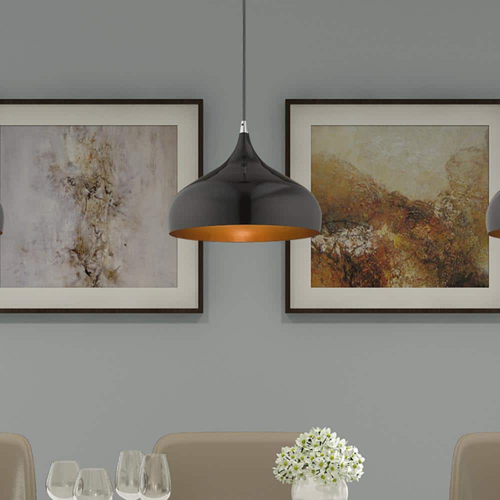 Sleek Shiny Black Mini Pendant with Gold Interior Finish