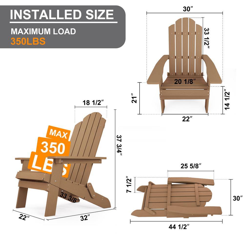 Teak Brown Plastic Folding Adirondack Armchair Set of 4