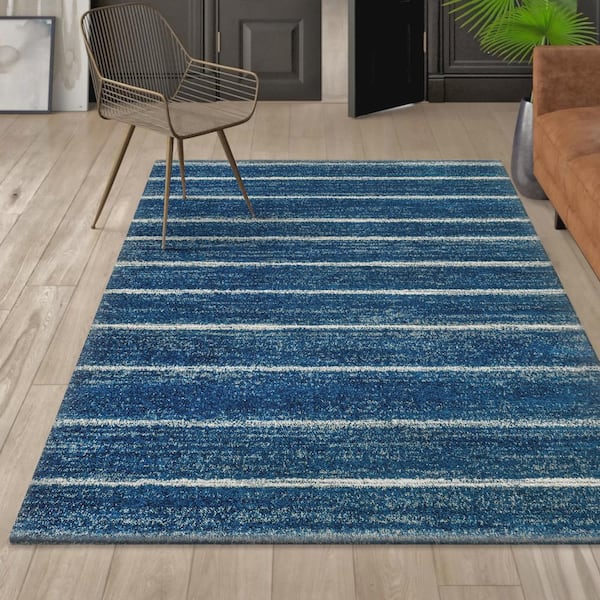 JONATHAN Y Williamsburg Minimalist Stripe Navy/Cream 3 ft. x 5 ft. Area Rug