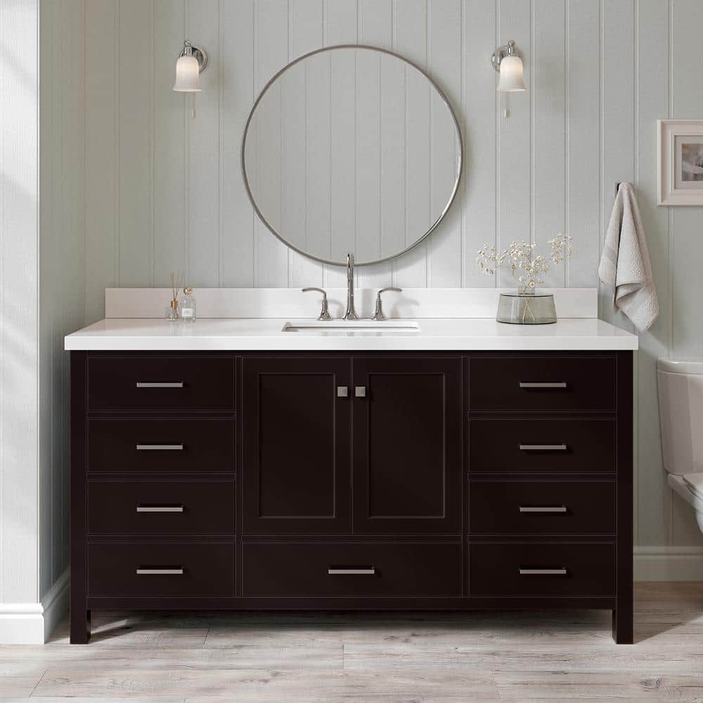 Espresso Solid Wood Freestanding Single Basin Vanity with Quartz Top