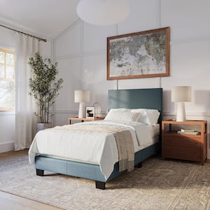 Celeste Blue Upholstered Wood Single/Twin Panel Bed
