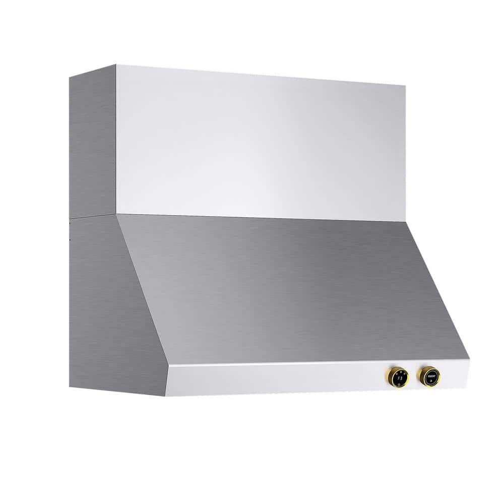 36" Stainless Steel Wall Mounted Range Hood with Gold Accents