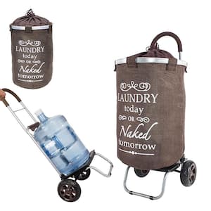 Laundry Bag Hamper with Wheels, Brown