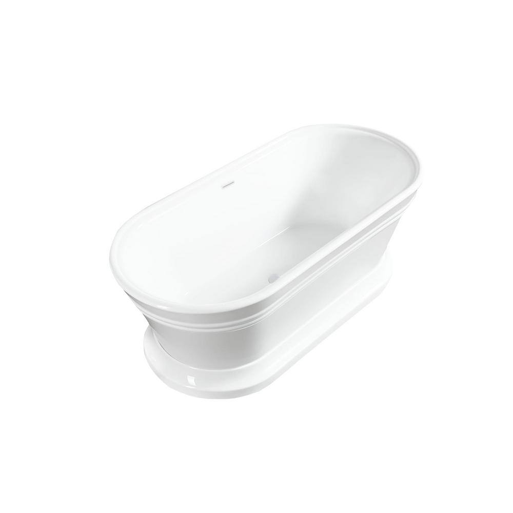 59" Pure White Freestanding Acrylic Soaking Bathtub
