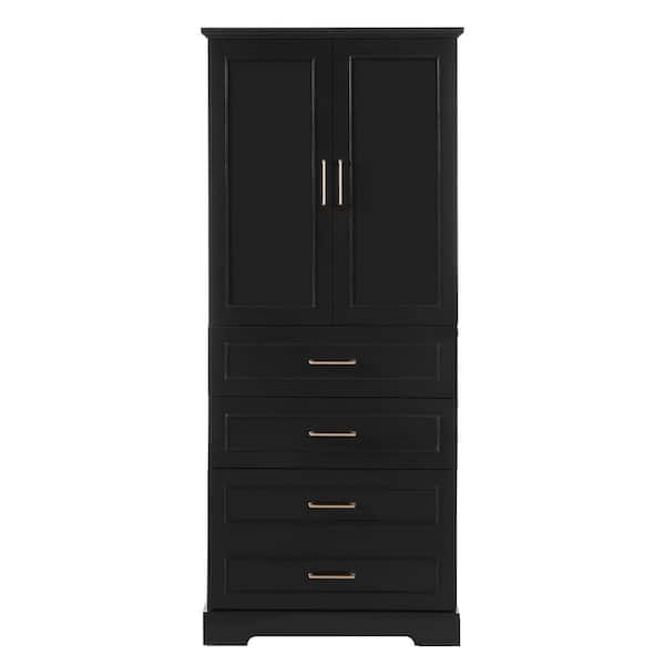 30 in. W x 16 in. D x 72 in. H Black Linen Cabinet with 3 Drawers, Adjustable Shelf, Soft-Close Doors