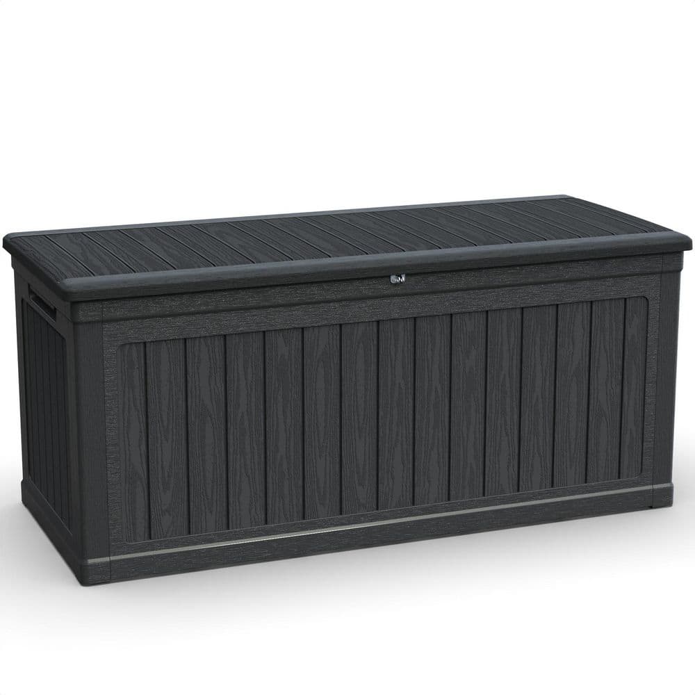 260 Gal. Resin Deck Box with Wood Texture, Outdoor Large Storage