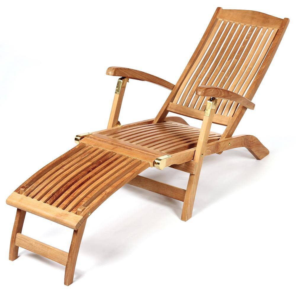 Colorado Teak Wood Outdoor Chaise Lounger with Arms