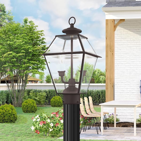Ainsworth 16.5 in. 2-Light Bronze Solid Brass Hardwired Outdoor Rust Resistant Post Light with No Bulbs Included