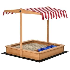 3.52 ft. W x 3.52 ft. L Wood Sandbox with Adjustable Height Cover, Bottom Liner, Seat, Plastic Basins