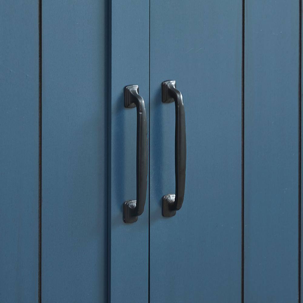 Navy Blue Rustic 47" Wood Bar Cabinet with Sliding Barn Door