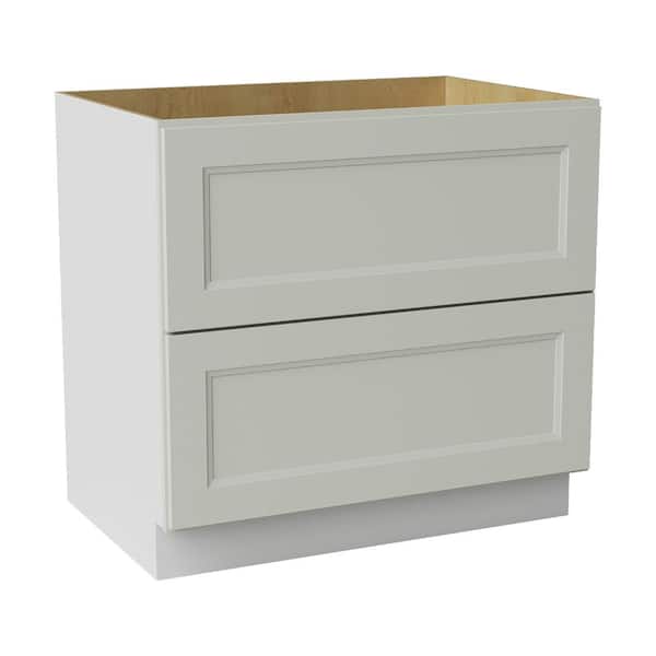 36 in. W x 24 in. D x 34.5 in. H Ready to Assemble Double Shaker 2 Drawers Base Kitchen Cabinet in Laguna Grey