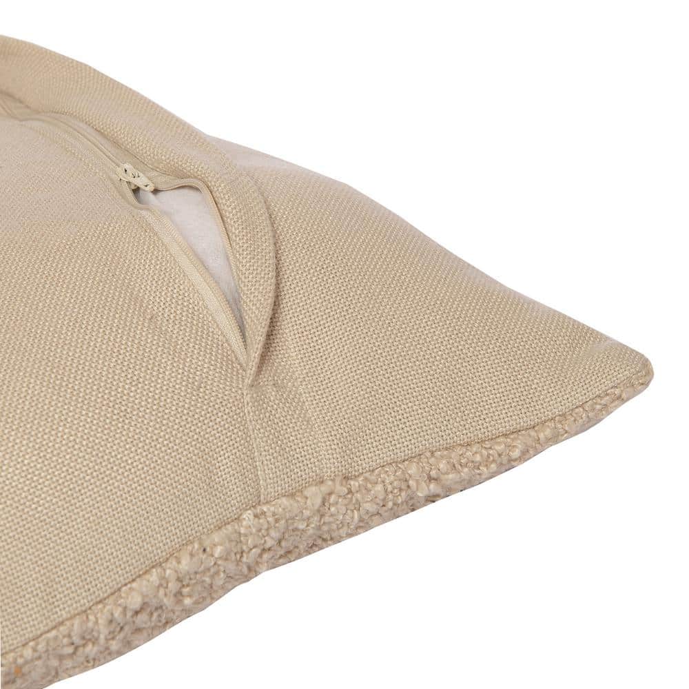 Beige Hand-Woven Textured Polyester Square Throw Pillow