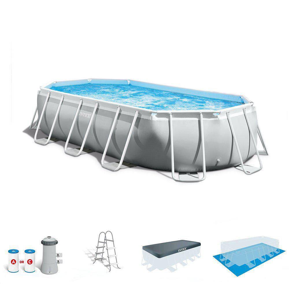 INTEX 16.5 ft. x 9 ft. 48 in. Prism Frame Above Ground Swimming Pool Pump Set (2 Pack), Gray -  2 x 26795EH
