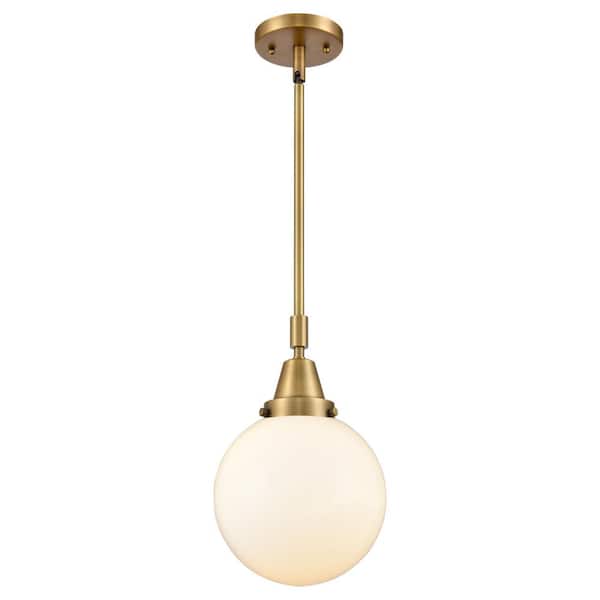 Beacon 100-Watt 1-Light Brushed Brass Standard Mini Pendant Light with Painted Glass Shade, No Bulbs Included