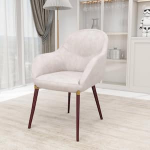 Elias Dining Chair Upholstered in Velvet With Barrel Back and Powder-Coated Legs Set of 4, Biege