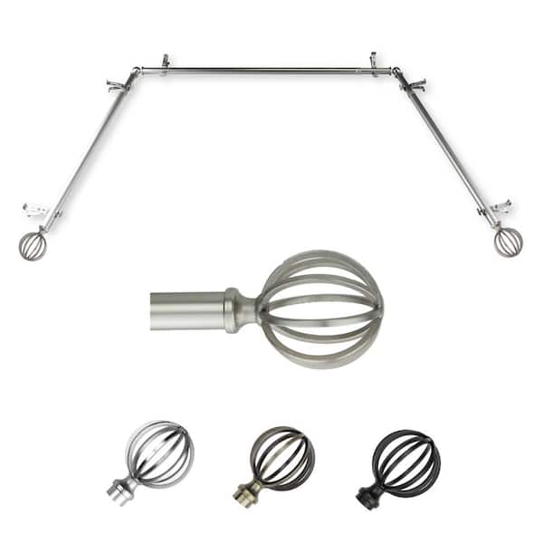 EMOH 13/16" Dia Adjustable 20"-36", 38"-72" Bay Window Curtain Rod with Leoni Finials in Satin Nickel