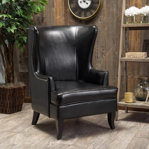 Noble House Canterburry Black Bonded, High Back Leather Club Chair