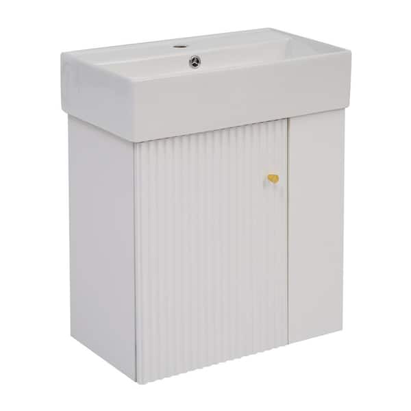 21.6 in. W Modern Floating Bath Vanity with Ceramic Basin Top in White