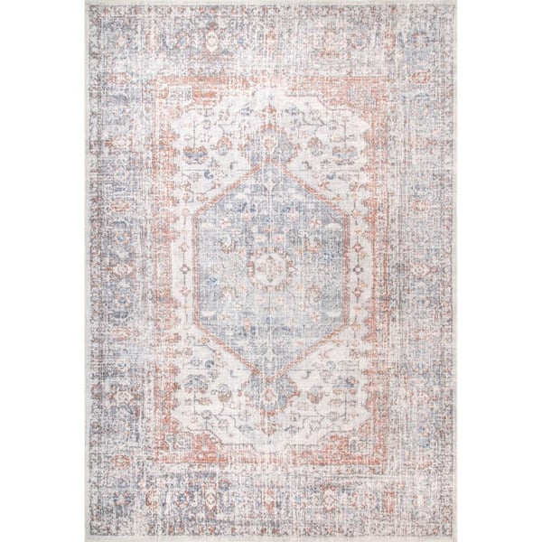 nuLOOM Jacquie Machine Washable Vintage Floral Gray Doormat 2 ft. x 3 ft.  Accent Rug Area Rug