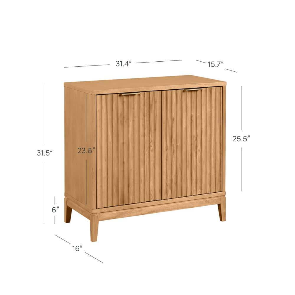 Warm Pine Fluted Storage Cabinet with Brass Handles