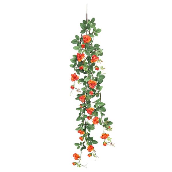 48 in. Orange Artificial Tea Rose Flower Stem Hanging Spray