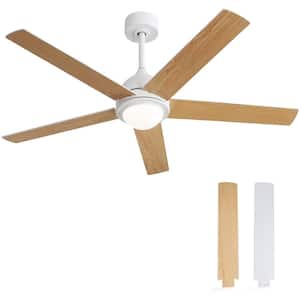 52 in. Indoor/Outdoor Modern White Downrod Ceiling Fan with LED Lights and Wall Control