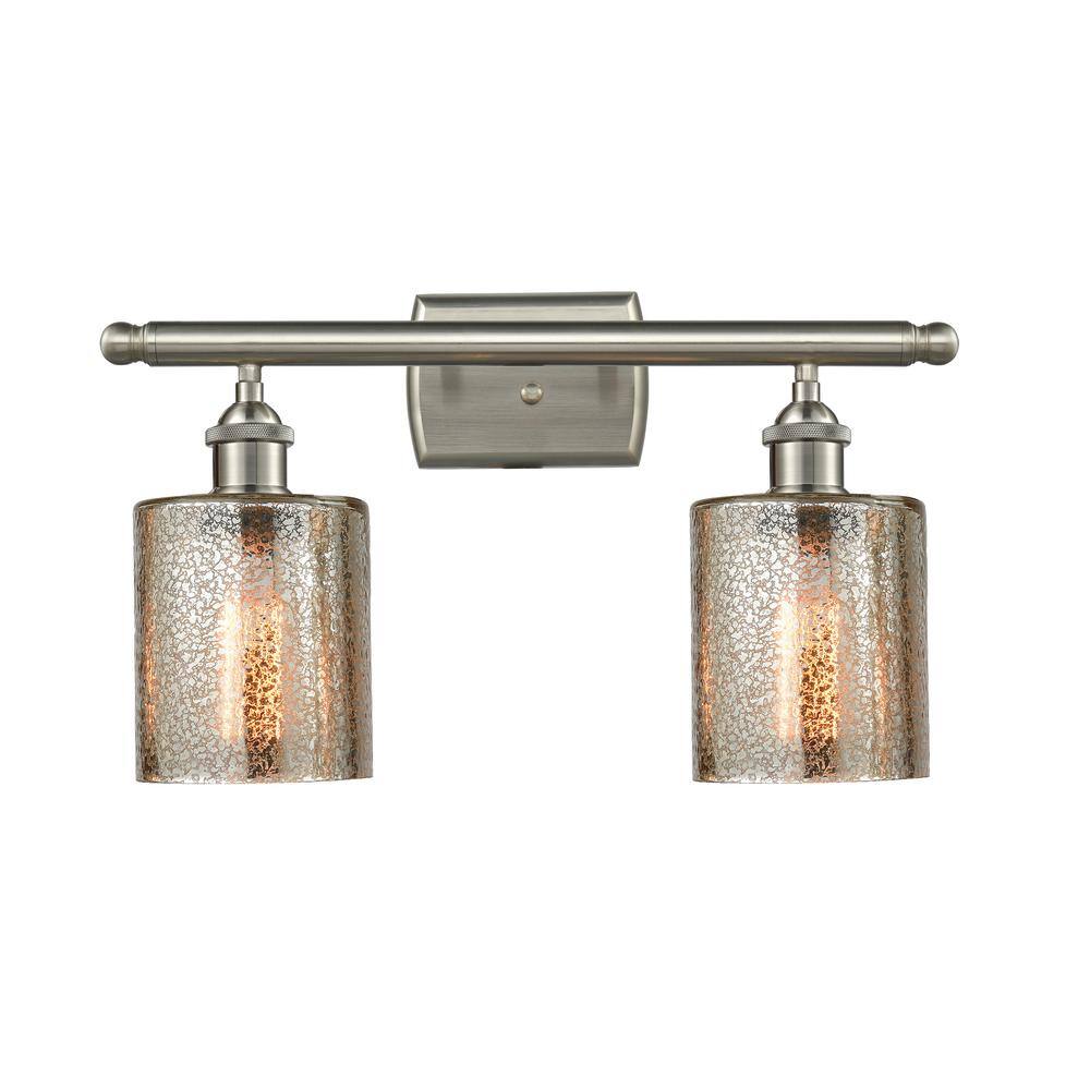 Cobbleskill 16 in. 2-Light Brushed Satin Nickel Vanity Light with Mercury Glass Shade price history on PriceWatchPro