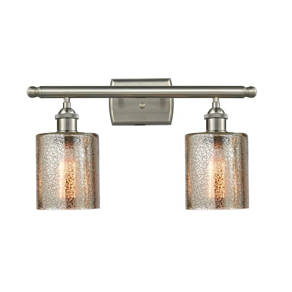 Innovations Cobbleskill 16 in. 2-Light Brushed Satin Nickel Vanity Light with Mercury Glass Shade