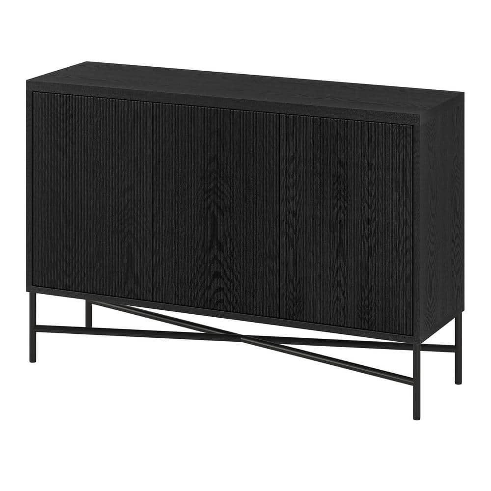 Black Grain Modern 48" Wide Buffet Table with Adjustable Shelves