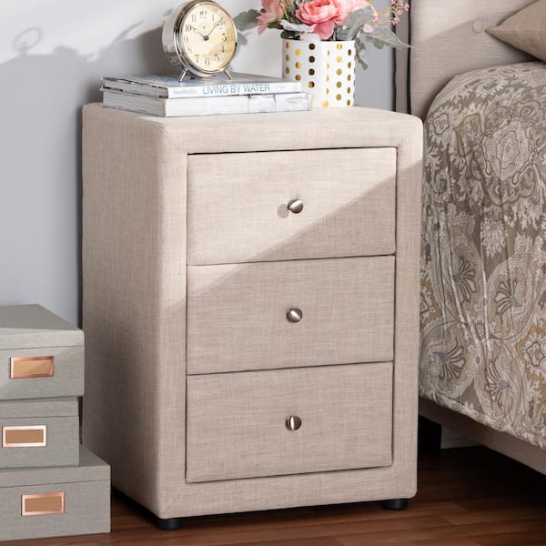 Baxton Studio Tessa 3-Drawer Beige Nightstand