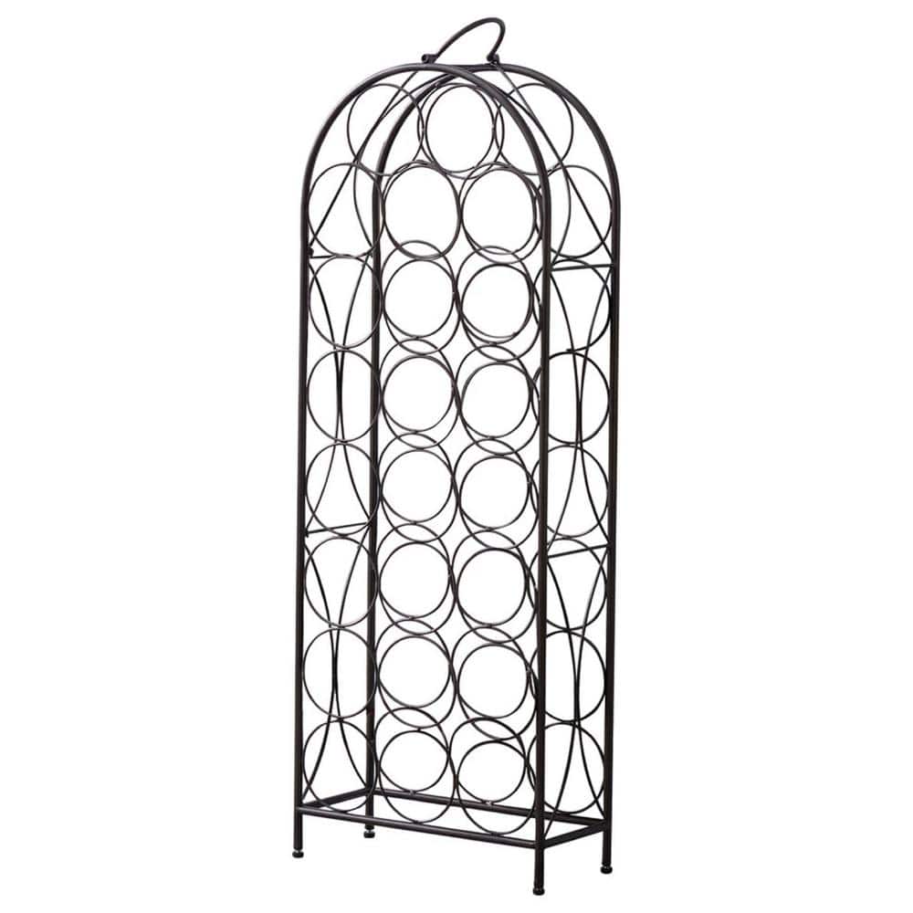Pewter Metal 23-Bottle Freestanding Wine Rack with Handle