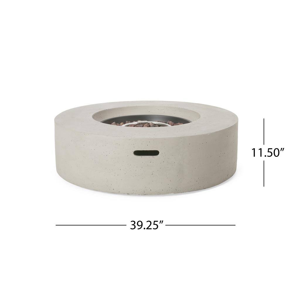 Light Gray Round Concrete Gas Fire Pit Table with Tank Holder