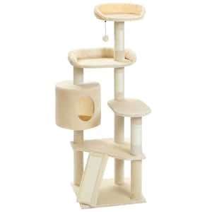 51 in. Cat Climbing Tower Cat Condo Multi-Level Cat Resting Play Platforms Perches in Beige for Small to Medium Cat