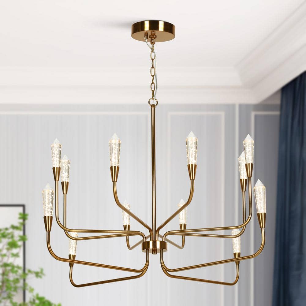 Modern 12-Light Dimmable Integrated LED Plating Brass Candle Chandelier for Dining Room price history on PriceWatchPro