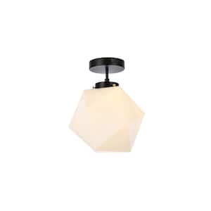 Timless Home 9.8 in. 1-Light Midcentury Modern/School House Black and White Flush Mount with No Bulbs Included