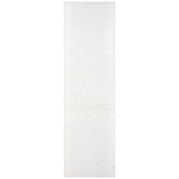 SAFAVIEH August Shag White 2 ft. x 10 ft. Solid Runner Rug AUG900A-210 ...